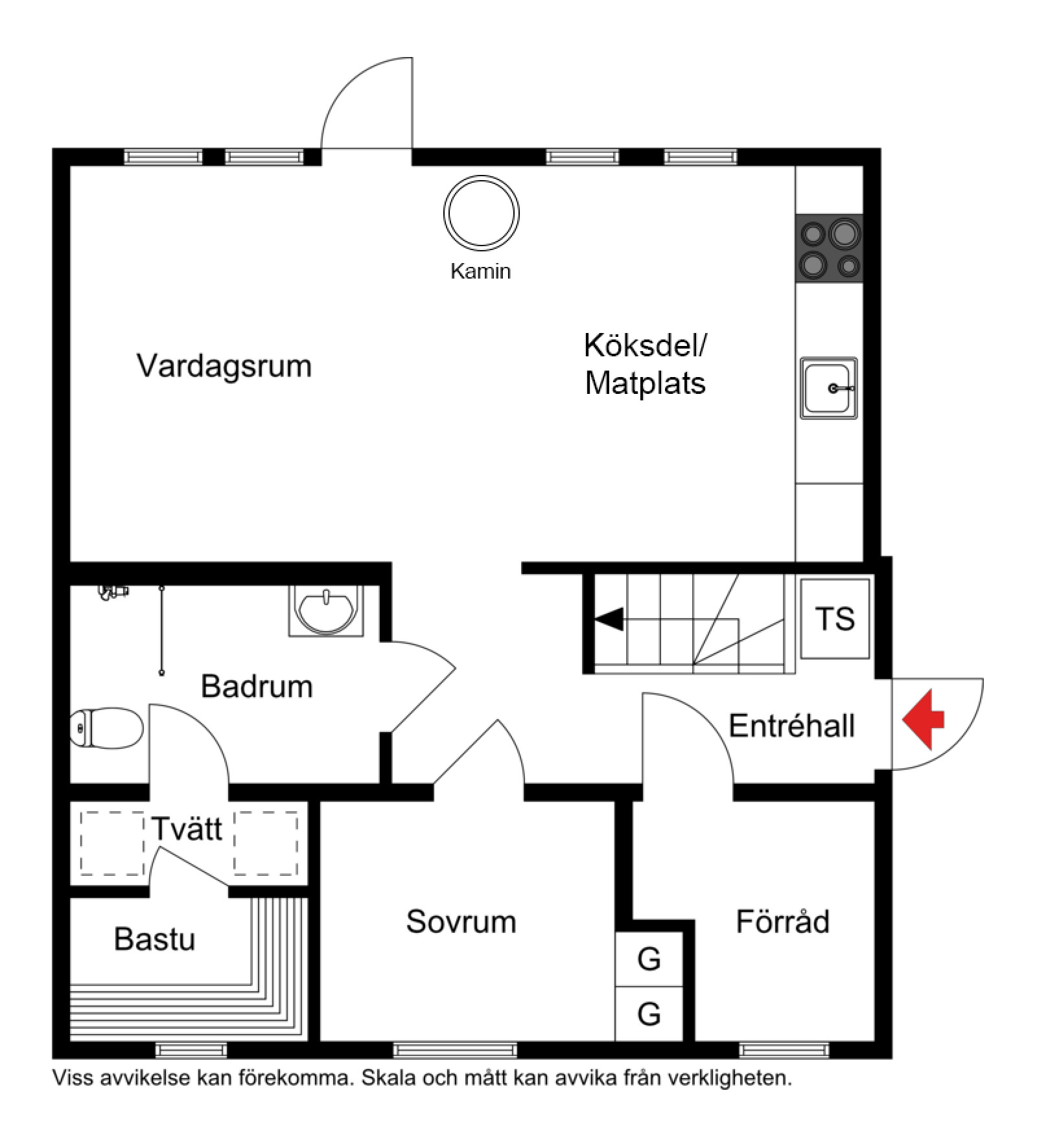 Planskiss entréplan Nedre Ranchen Lodge 429A