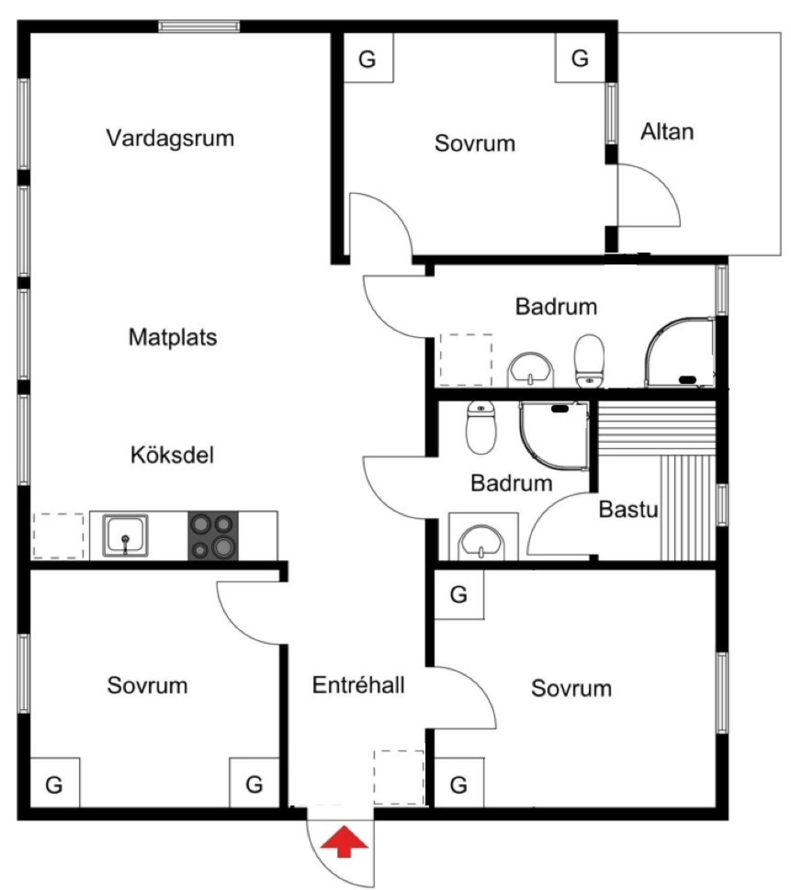 planskiss Trivselvägen 14A