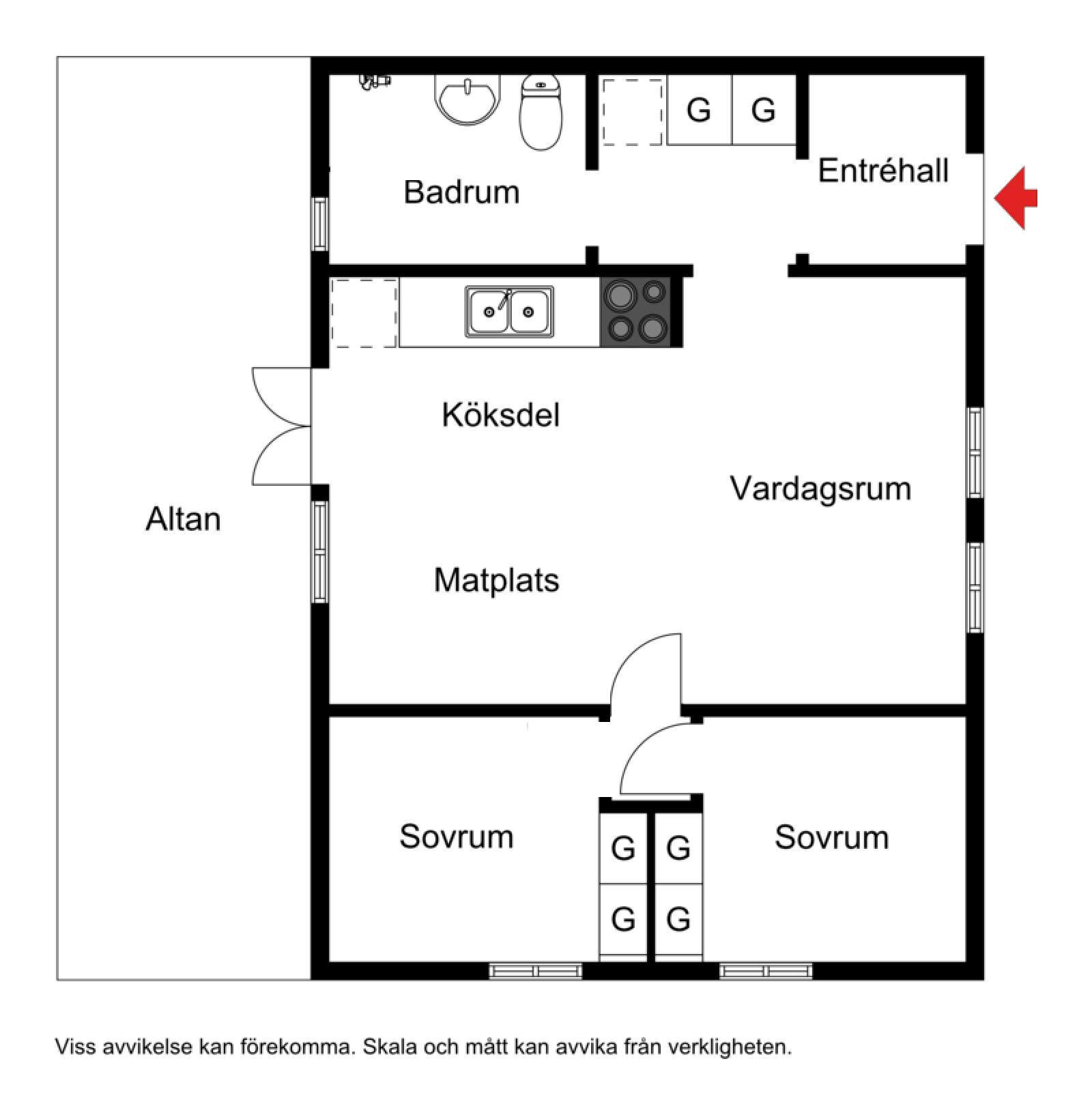 Planskiss lägenhet A Fjällkransvägen 9