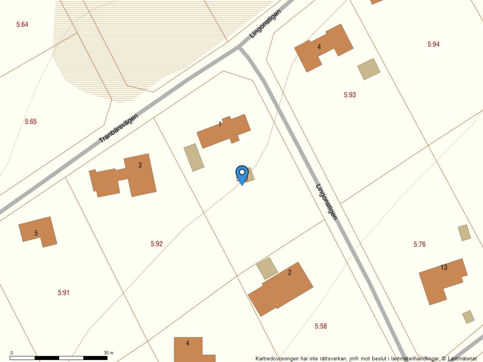 Fastighetskarta Tranbärsvägen 1