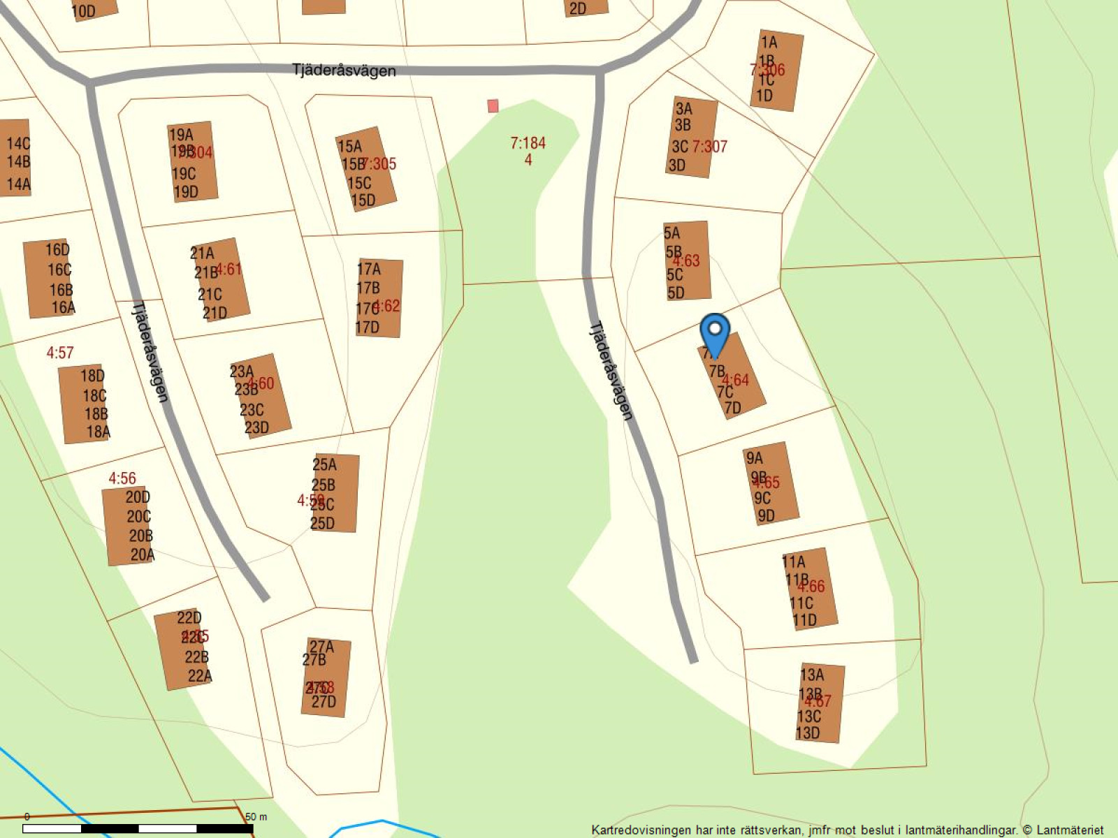 Fastighetskarta Tjäderåsvägen 7A