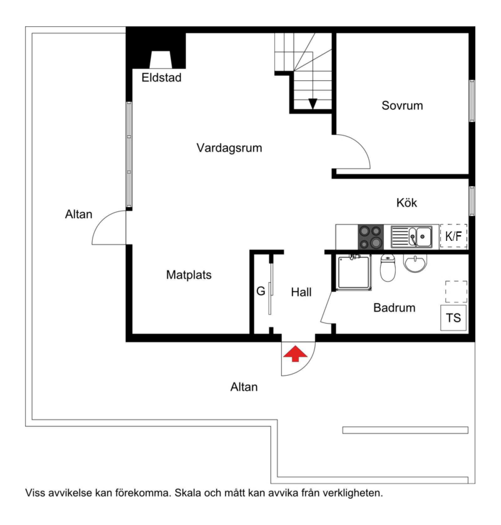 Planskiss lägenhet A Tickvägen 9